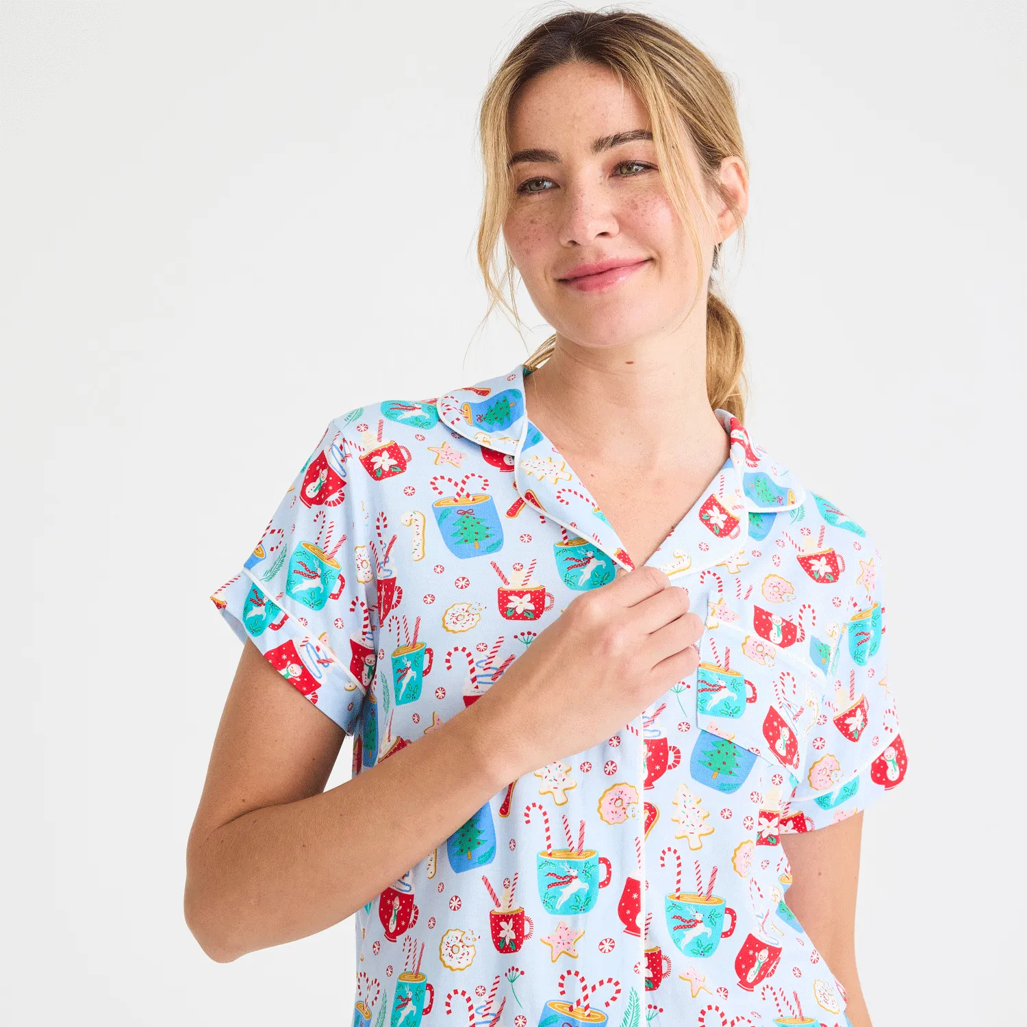 women's wake me up before you cocoa modal magnetic classic with a twist short sleeve pajama set