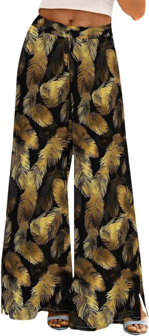 Womens Wide Leg Palazzo Pants Boho Floral Dressy Flowy Casual High Waisted 2025 Summer Beach Vacation Lounge Trousers