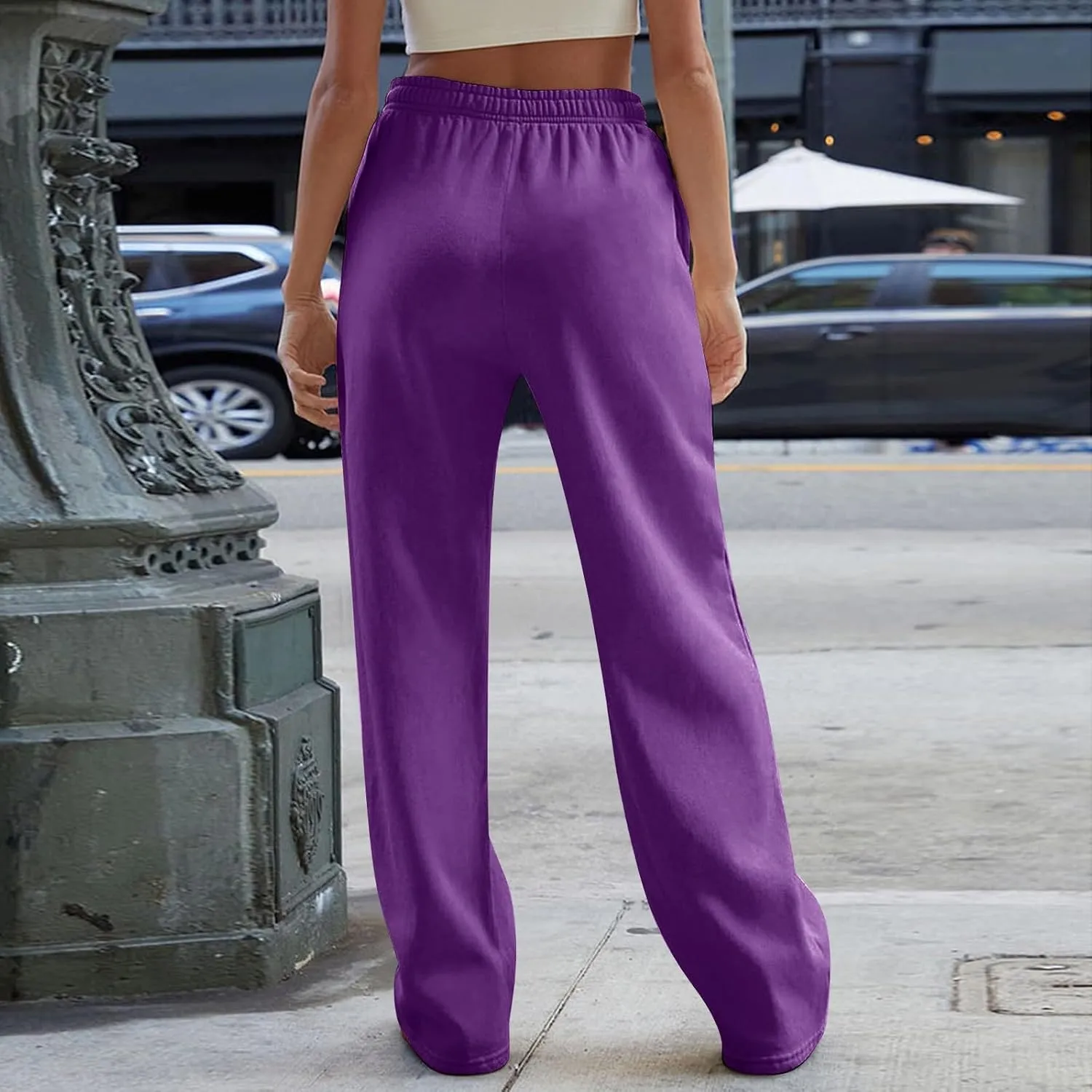 Womens Wide Leg Sweatpants Interior Drawstring Baggy Low Rise Sweatpants Comfy Lounge Jogger Pants with Pockets