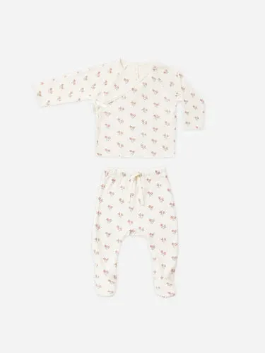 Wrap Top   Footed Pant Set - Summer Flower