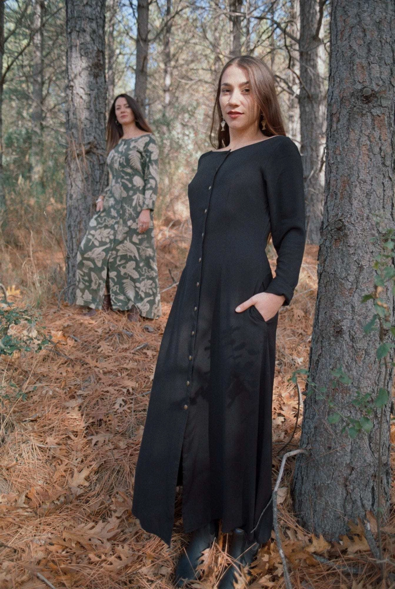 Bhodie Dress in Black Challis Halter-Neck