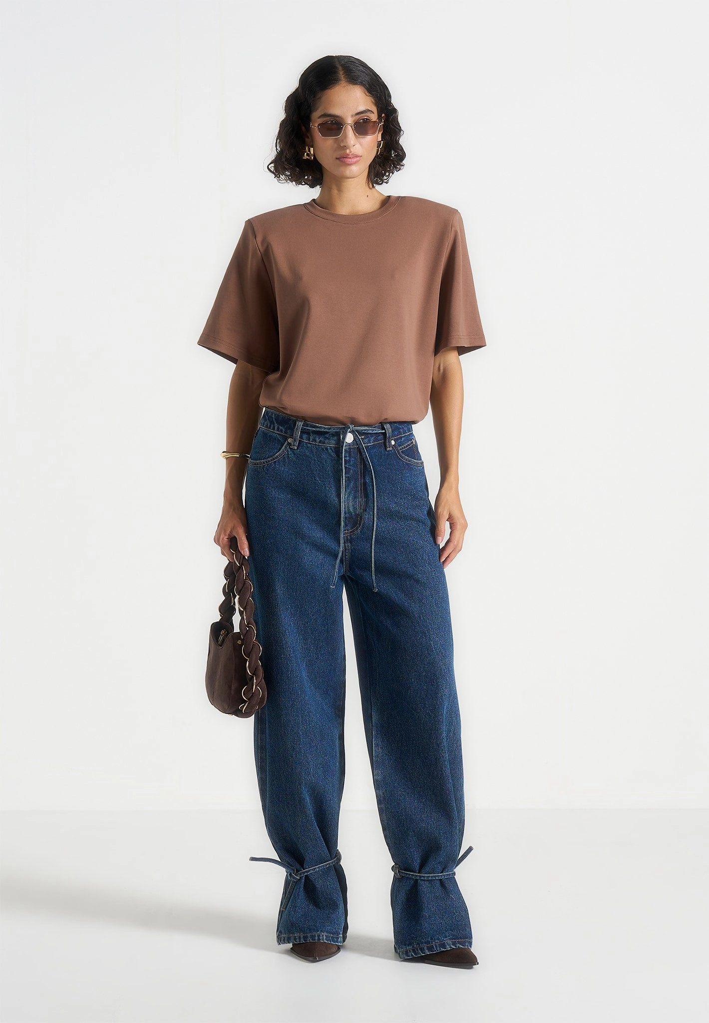 Faye - Wide Mid Rise Jeans With Tie Waist - Indigo Everyday Wear
