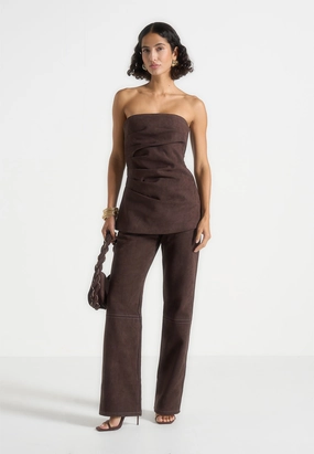 Effortless Comfort Kalie - Suede Boyfriend Jeans - Brown