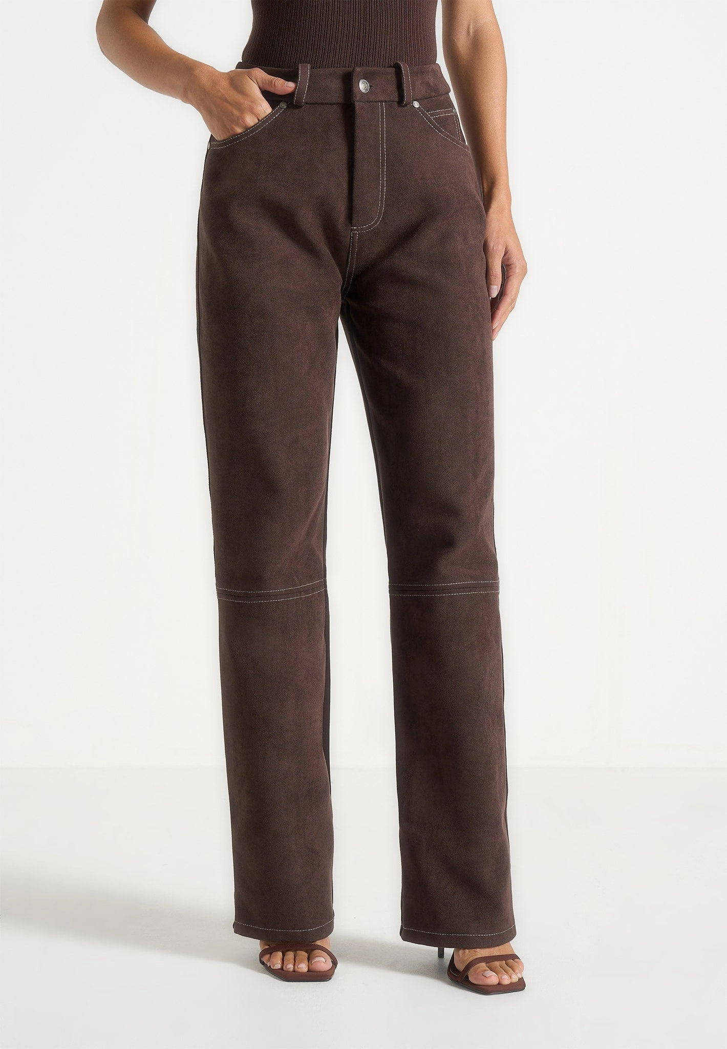 Kalie - Suede Boyfriend Jeans - Brown Smart Tailoring