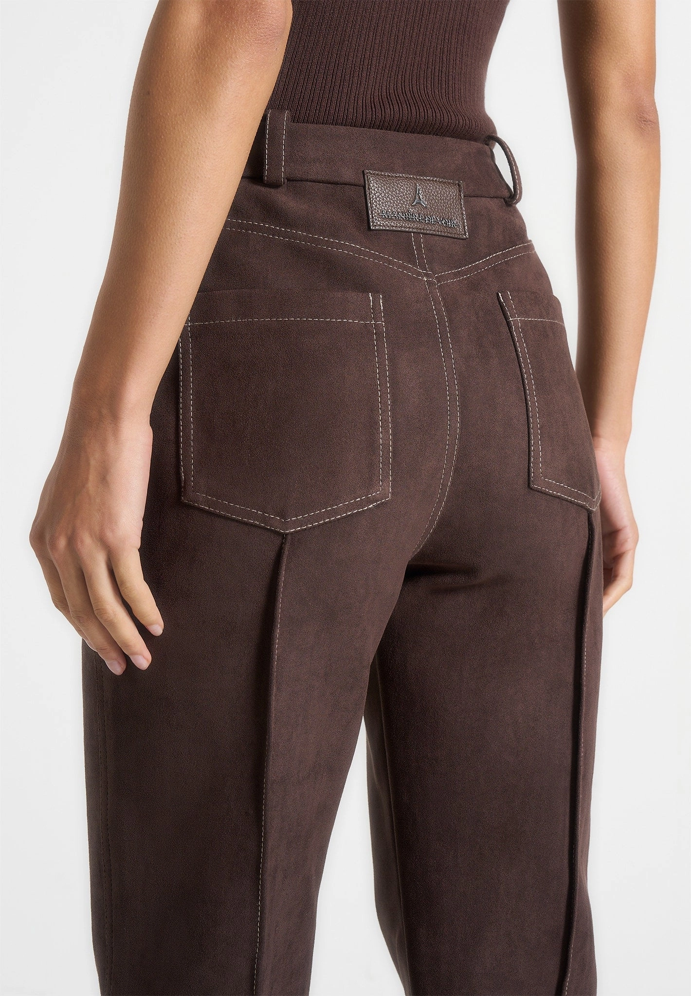 Kalie - Suede Boyfriend Jeans - Brown Student Outfit Work Ready All Season Style