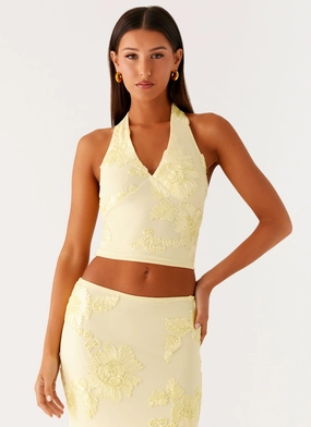 DoubleStitchedHem Radiate Halterneck Top - Yellow
