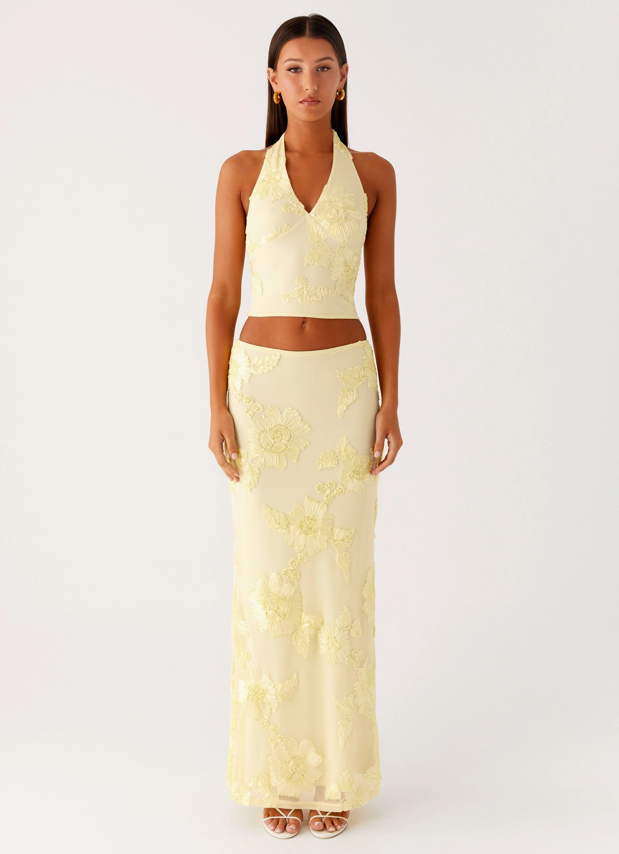 Lightweight Weave Radiate Halterneck Top - Yellow