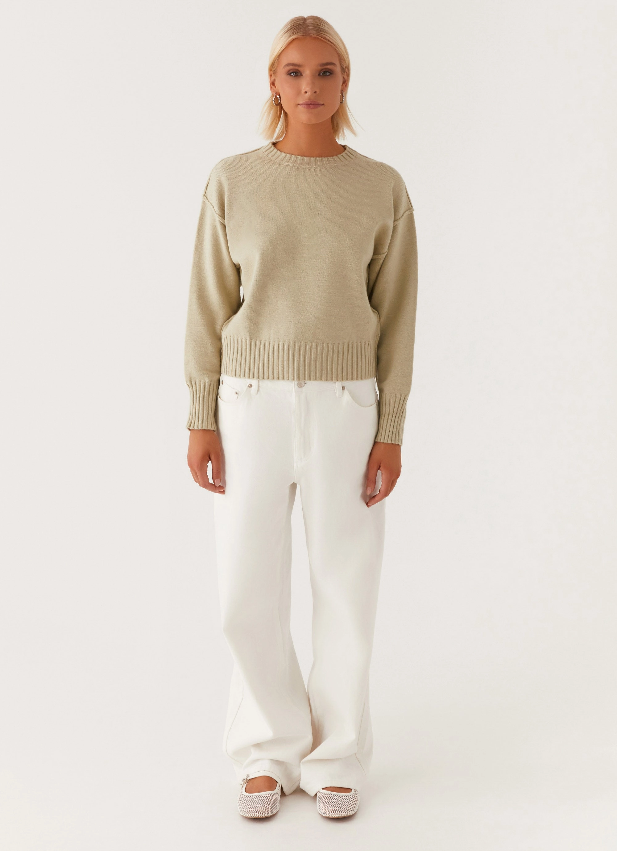 Thelma Oversized Knit Sweater - Pastel Green Snag Free Fabric Trendy Feel