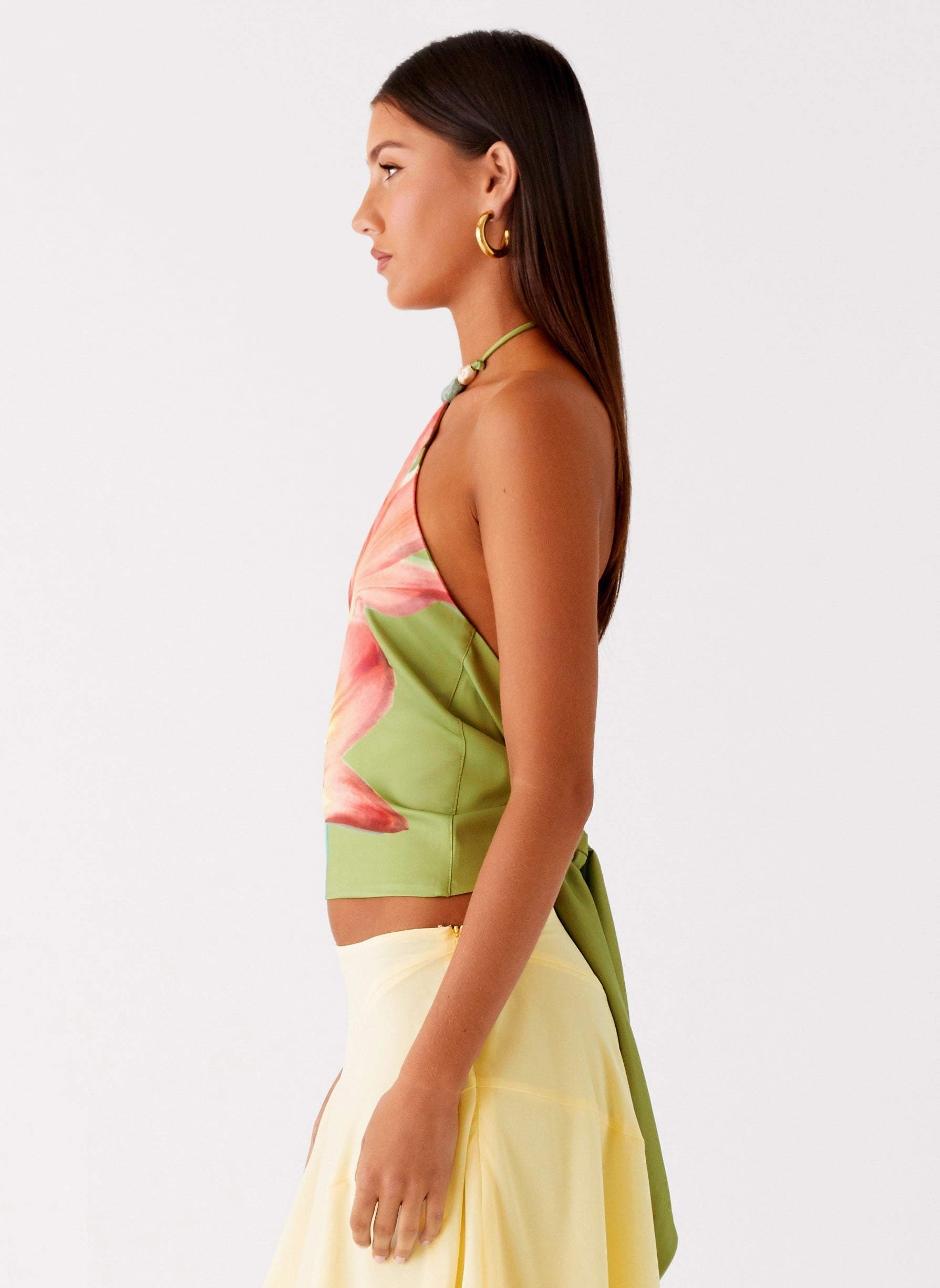 DoubleStitched Hem Loreta Beaded Tie Back Top - Jungle Floral