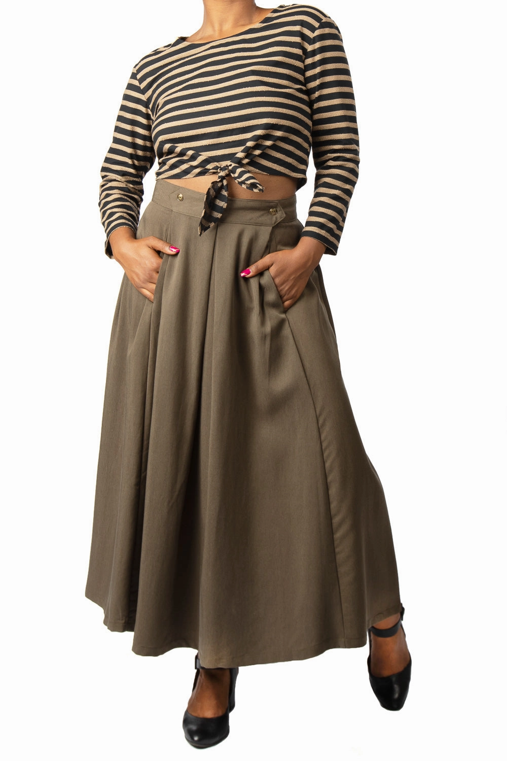 Rue Skirt in Olive Tencel Quick Access Breathable Waist
