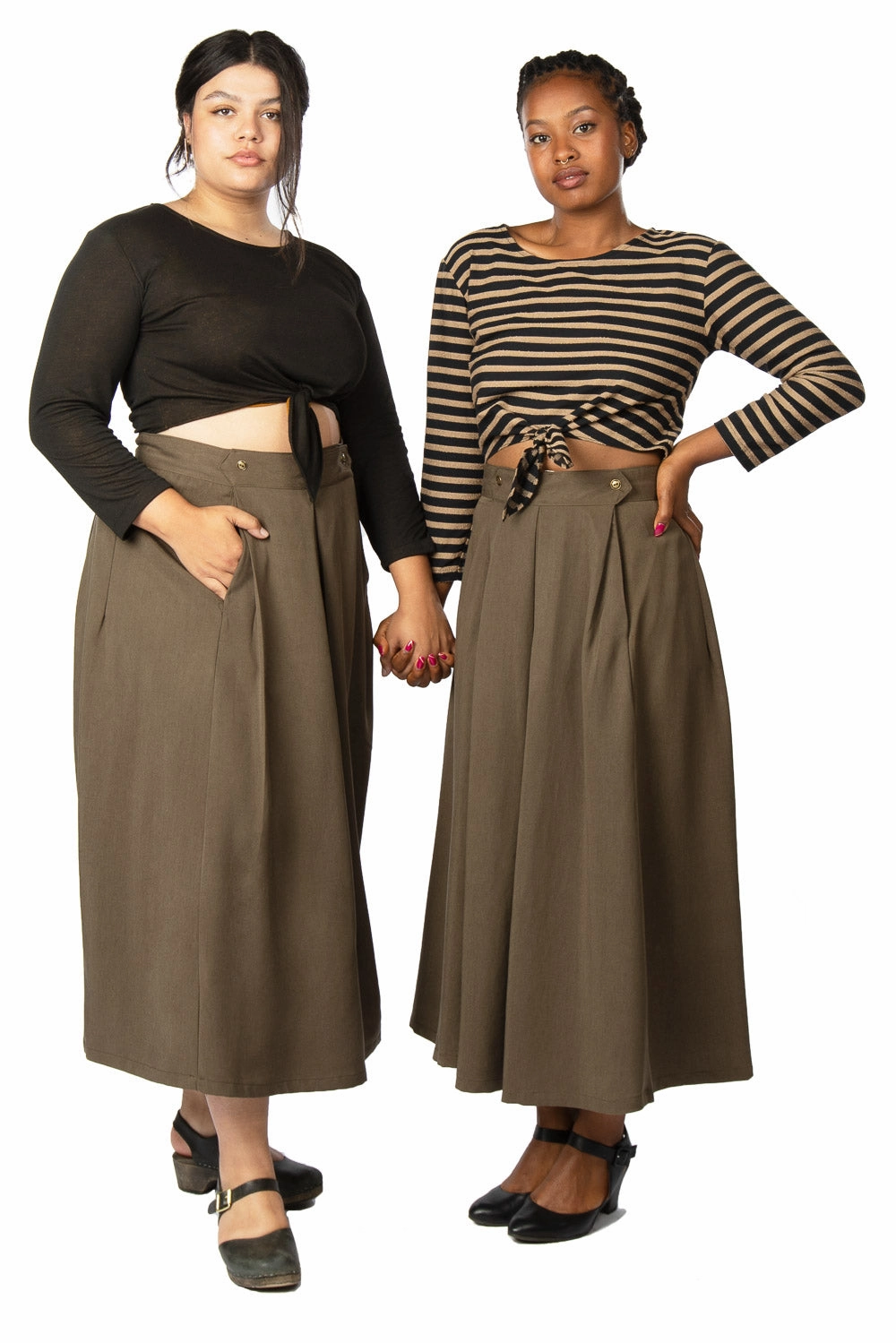 Rue Skirt in Olive Tencel Functional Comfort Wear SecureZipperClosures