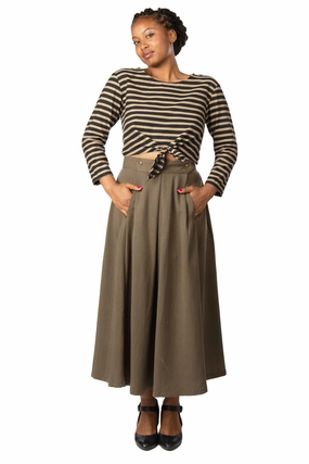 Wide fit Distressed finish Rue Skirt in Olive Tencel