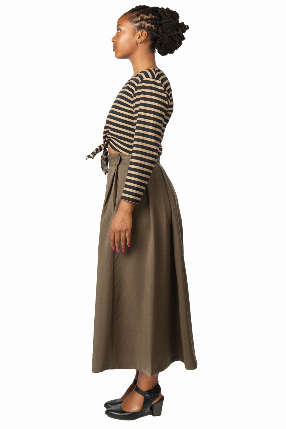 Rue Skirt in Olive Tencel Urban Comfort Outdoor Fit