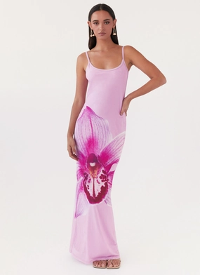 Minimal Fit Vintage Vibe Bad News Mesh Maxi Dress - Pink Magnolia