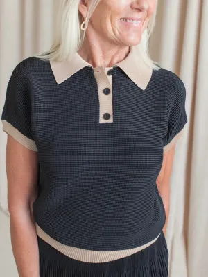 Contrast Polo- Black Wind Resistant Fabric