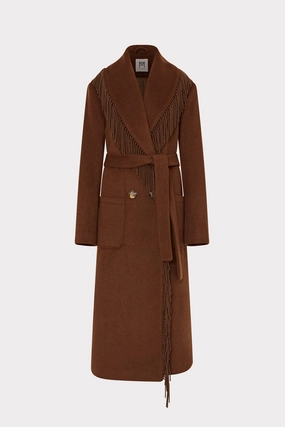 Wyatt Fringe Wool Overcoat DoubleLayered Collar