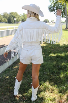 Wyoming Western Fringe Romper - White Flawless Design