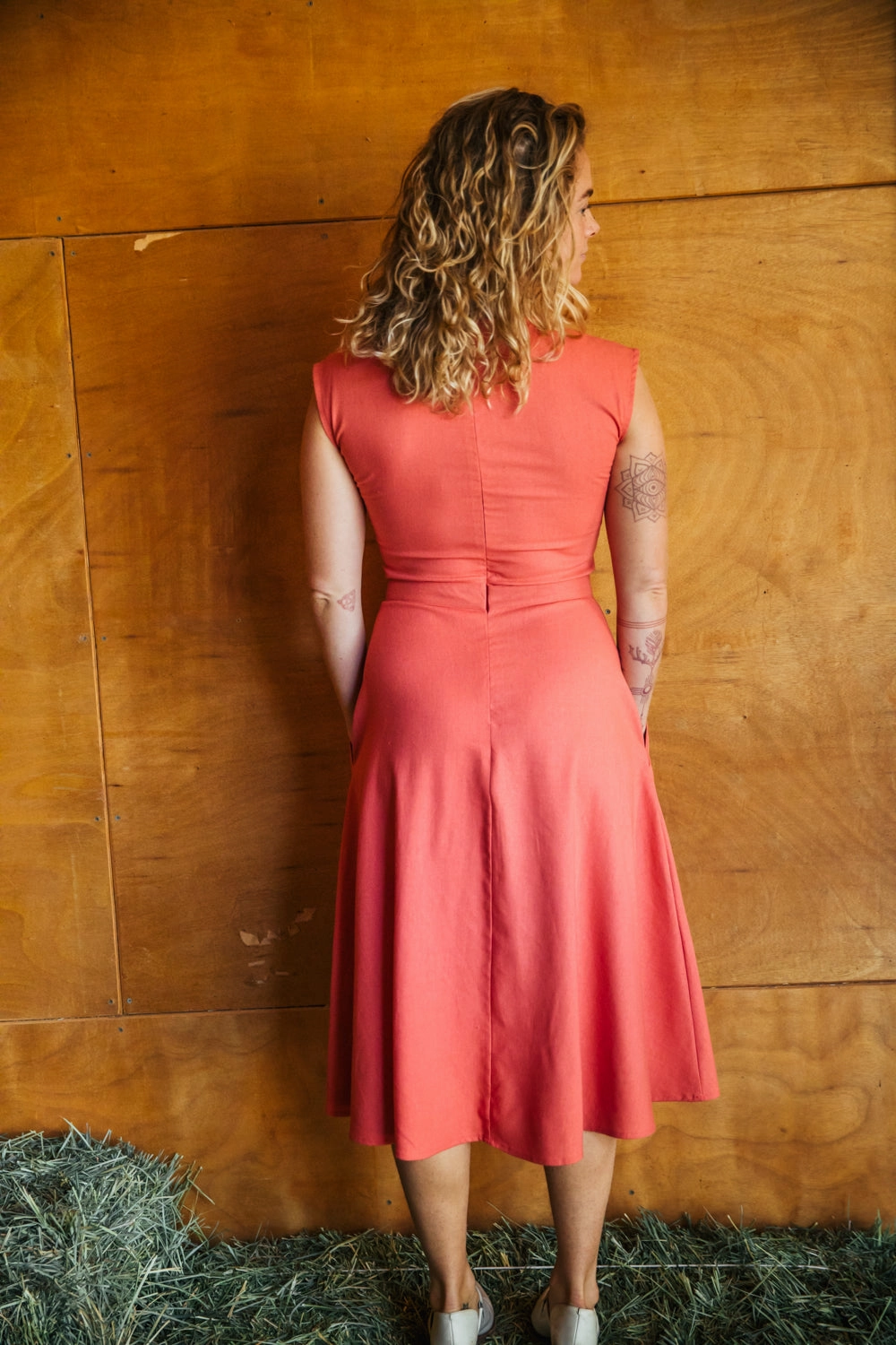 Chic Energy Comfy and Chic Xena Dress in Coral Linen