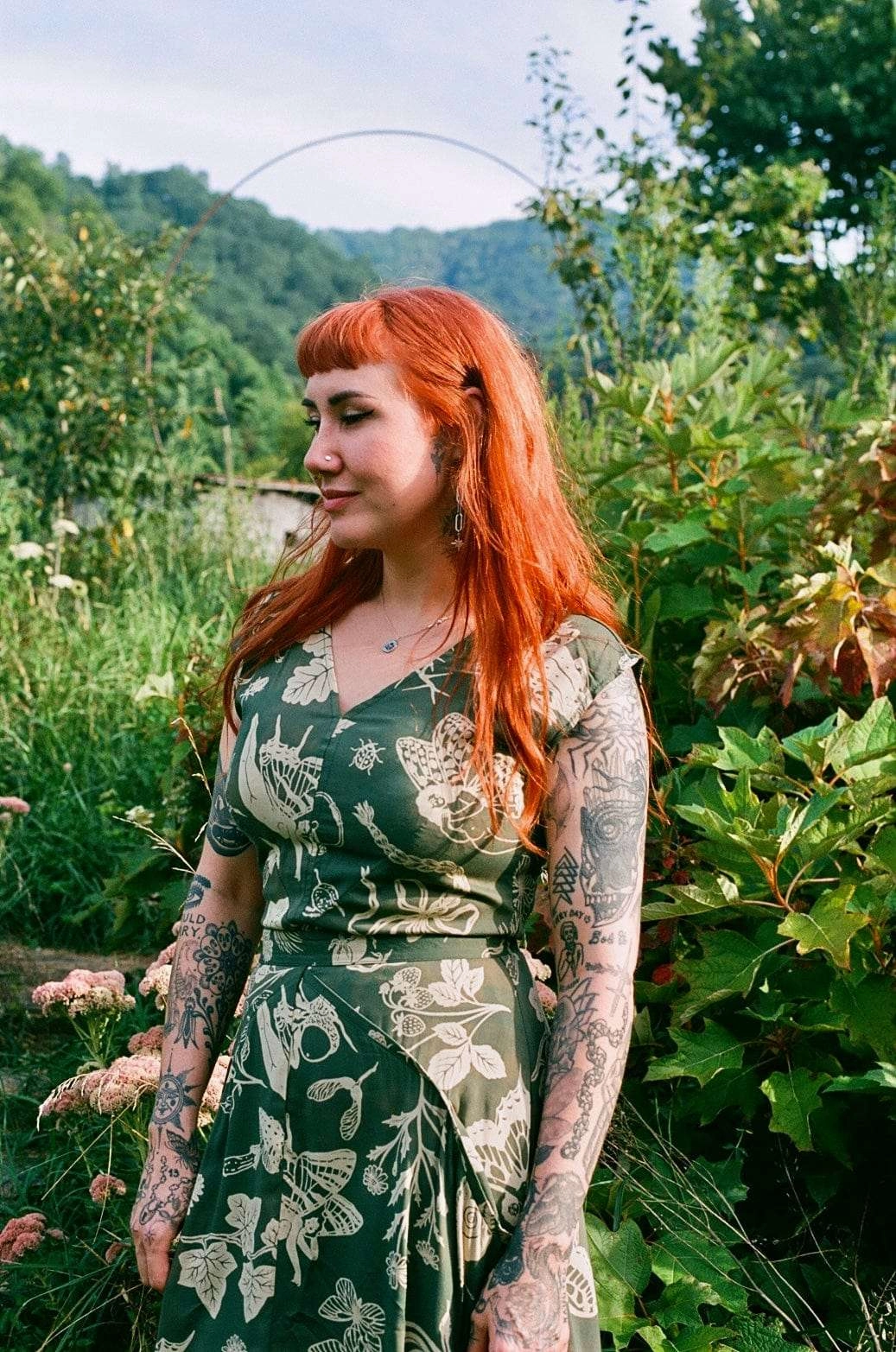 Xena Dress in Emerald Woodland Wonder City Layers Silky Movement