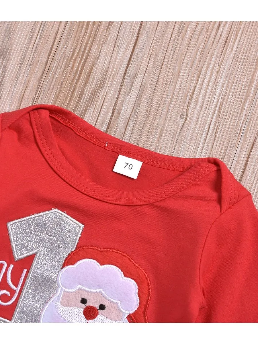 Xmas 3-Piece My 1st Christmas Set Baby Romper   Pants   Hat