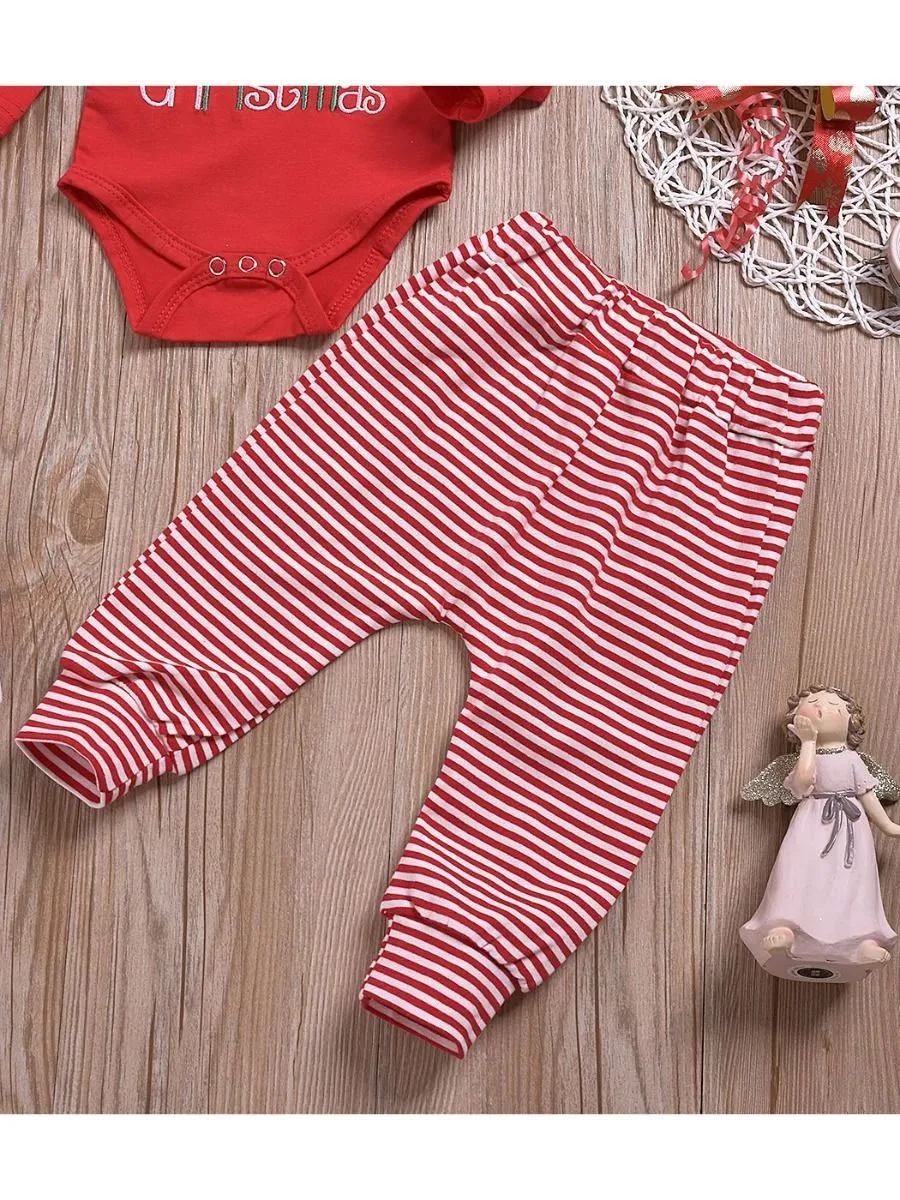 Xmas 3-Piece My 1st Christmas Set Baby Romper   Pants   Hat