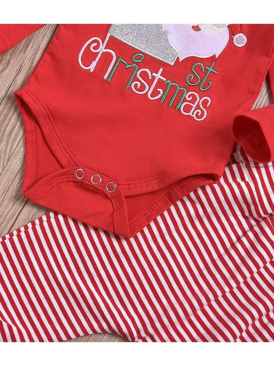 Xmas 3-Piece My 1st Christmas Set Baby Romper   Pants   Hat