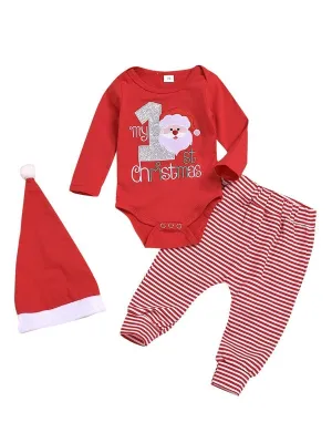 Xmas 3-Piece My 1st Christmas Set Baby Romper   Pants   Hat