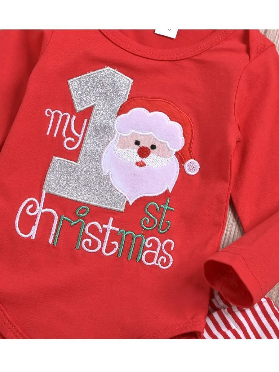 Xmas 3-Piece My 1st Christmas Set Baby Romper   Pants   Hat