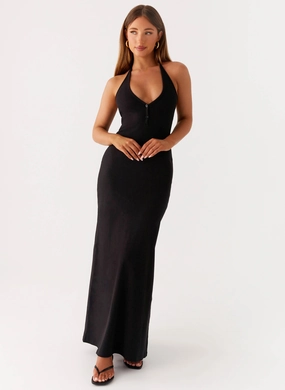 Yaselle Button Front Maxi Dress - Black Weekend Chic