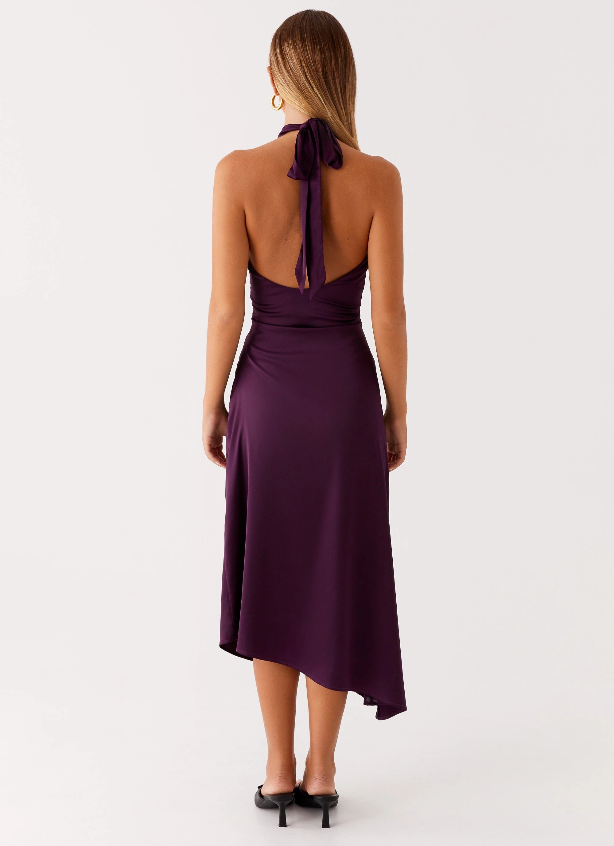 Romantic Bloom French Vibe Casta Halterneck Midi Dress - Plum
