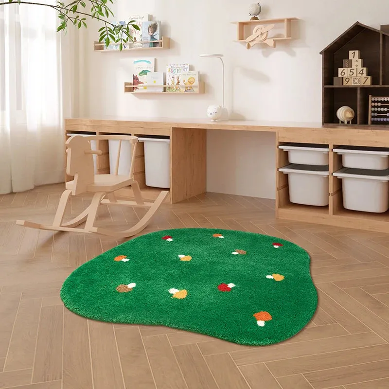Yeknu Kawaii Tufting Mushroom Forest Rug Living Room Carpet Green Mat Fluffy Children Bedroom Crib Side Floor Pad Home Nursery Decor