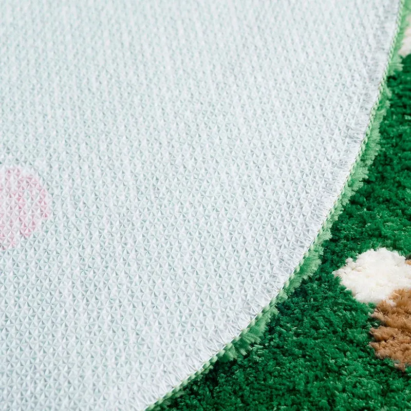 Yeknu Kawaii Tufting Mushroom Forest Rug Living Room Carpet Green Mat Fluffy Children Bedroom Crib Side Floor Pad Home Nursery Decor