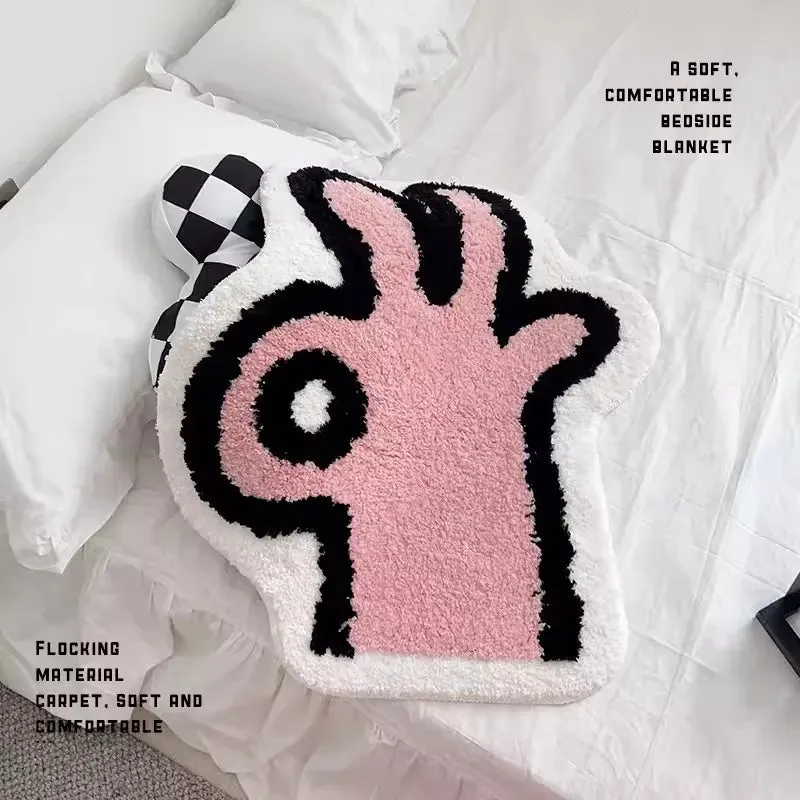 Yeknu Tufting OK Bedroom Mat Kawaii Hand Living Room Carpet Bathmat Anti Slip Rug Floor Pad Doormat Aesthetic Home Decor 65x80cm