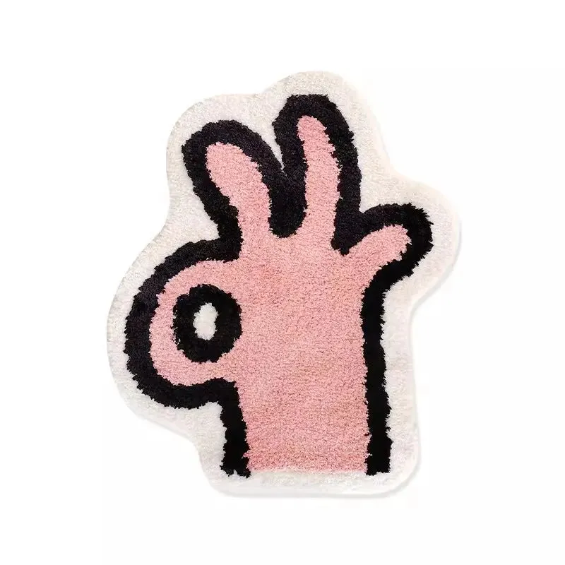 Yeknu Tufting OK Bedroom Mat Kawaii Hand Living Room Carpet Bathmat Anti Slip Rug Floor Pad Doormat Aesthetic Home Decor 65x80cm