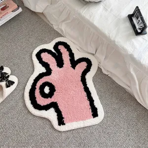 Yeknu Tufting OK Bedroom Mat Kawaii Hand Living Room Carpet Bathmat Anti Slip Rug Floor Pad Doormat Aesthetic Home Decor 65x80cm