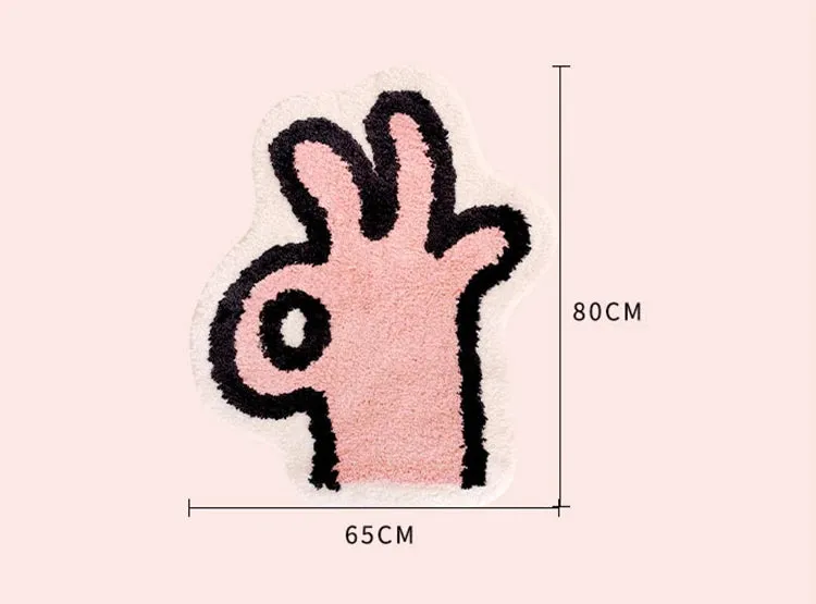 Yeknu Tufting OK Bedroom Mat Kawaii Hand Living Room Carpet Bathmat Anti Slip Rug Floor Pad Doormat Aesthetic Home Decor 65x80cm