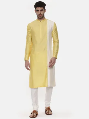 Yellow Ivory Embroidered Silk Kurta  - MMK0438