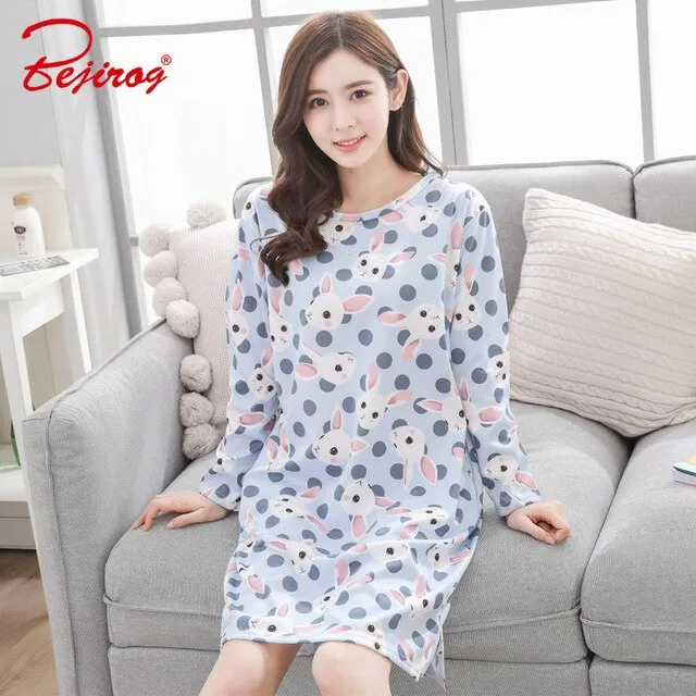 Yidanna women nightwear 2018 plus size Nightgown female sleepshirt milk silk sleepwear sleep clothing autumn long sleeve pijamas