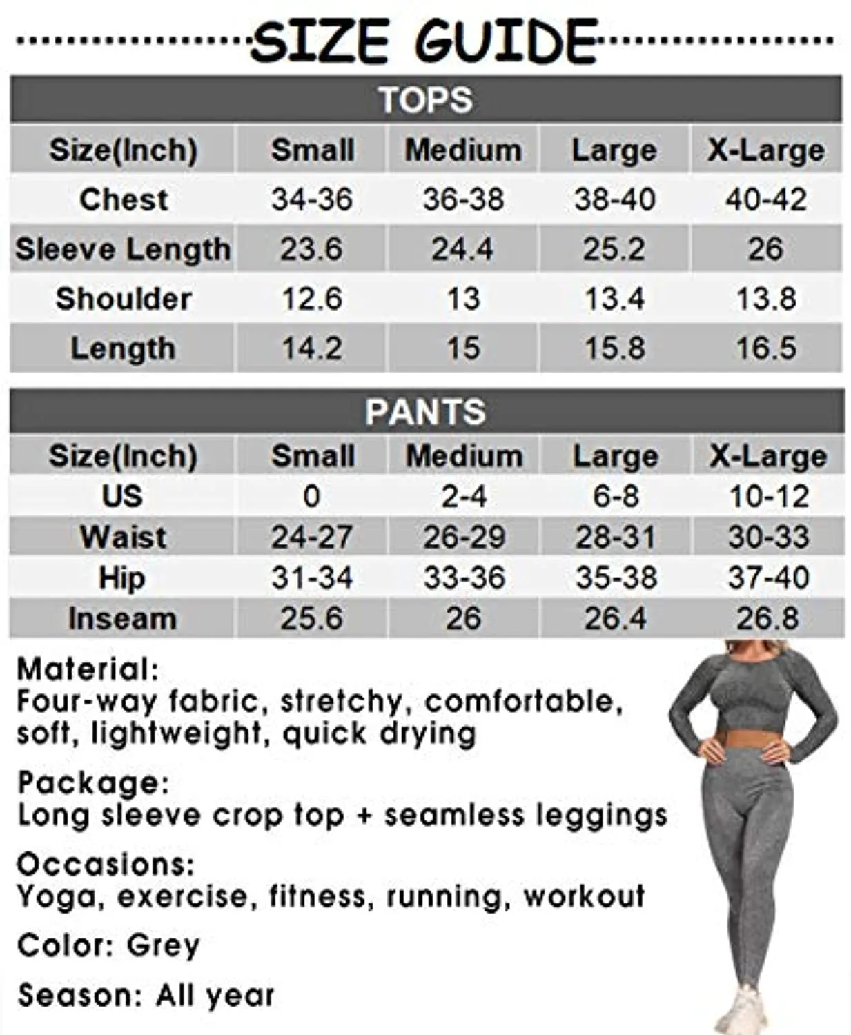 YOFIT Women's Workout Outfit 2 Pieces Seamless High Waist Yoga Leggings with Long Sleeve Crop Top Gym Clothes Set