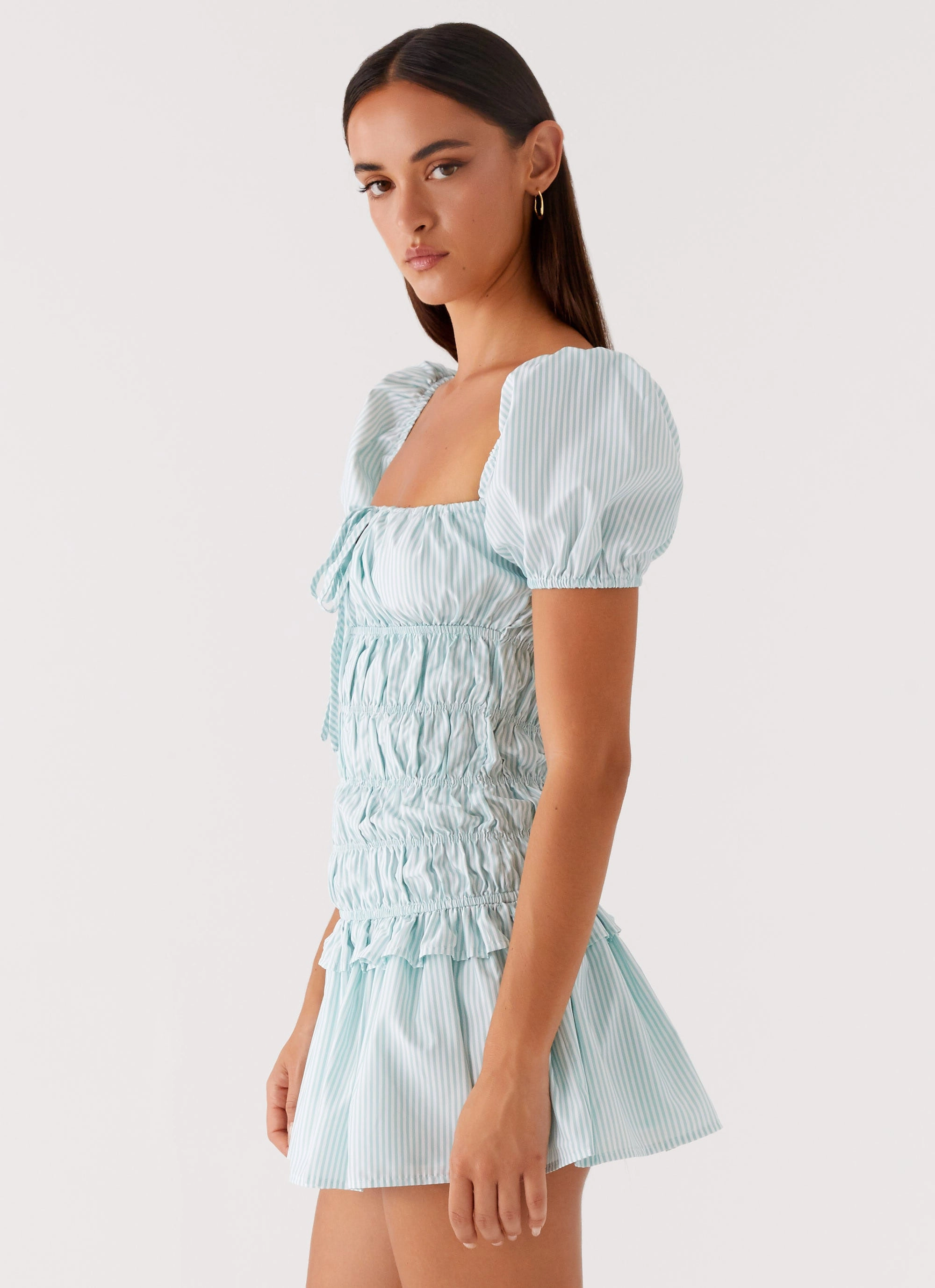 Linen Cotton Mix Style Moment Yolene Mini Dress - Green Gingham