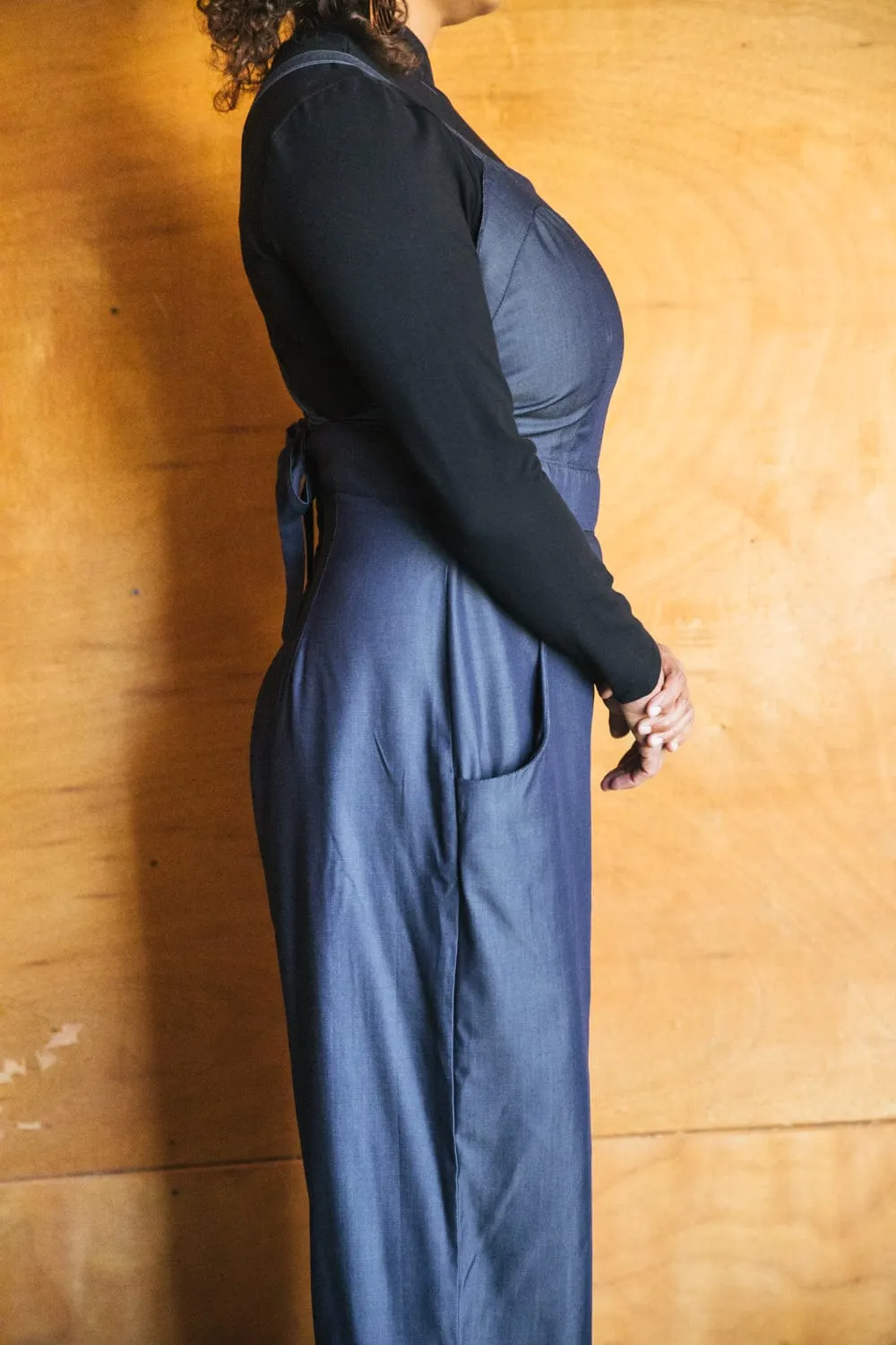Yolked Juniper Jumpsuit in Denim Tencel Elastic waist