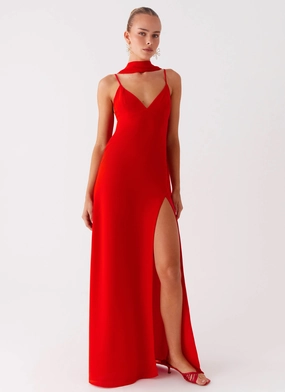 Smart Comfort Yorke Scarf Maxi Dress - Raspberry Red