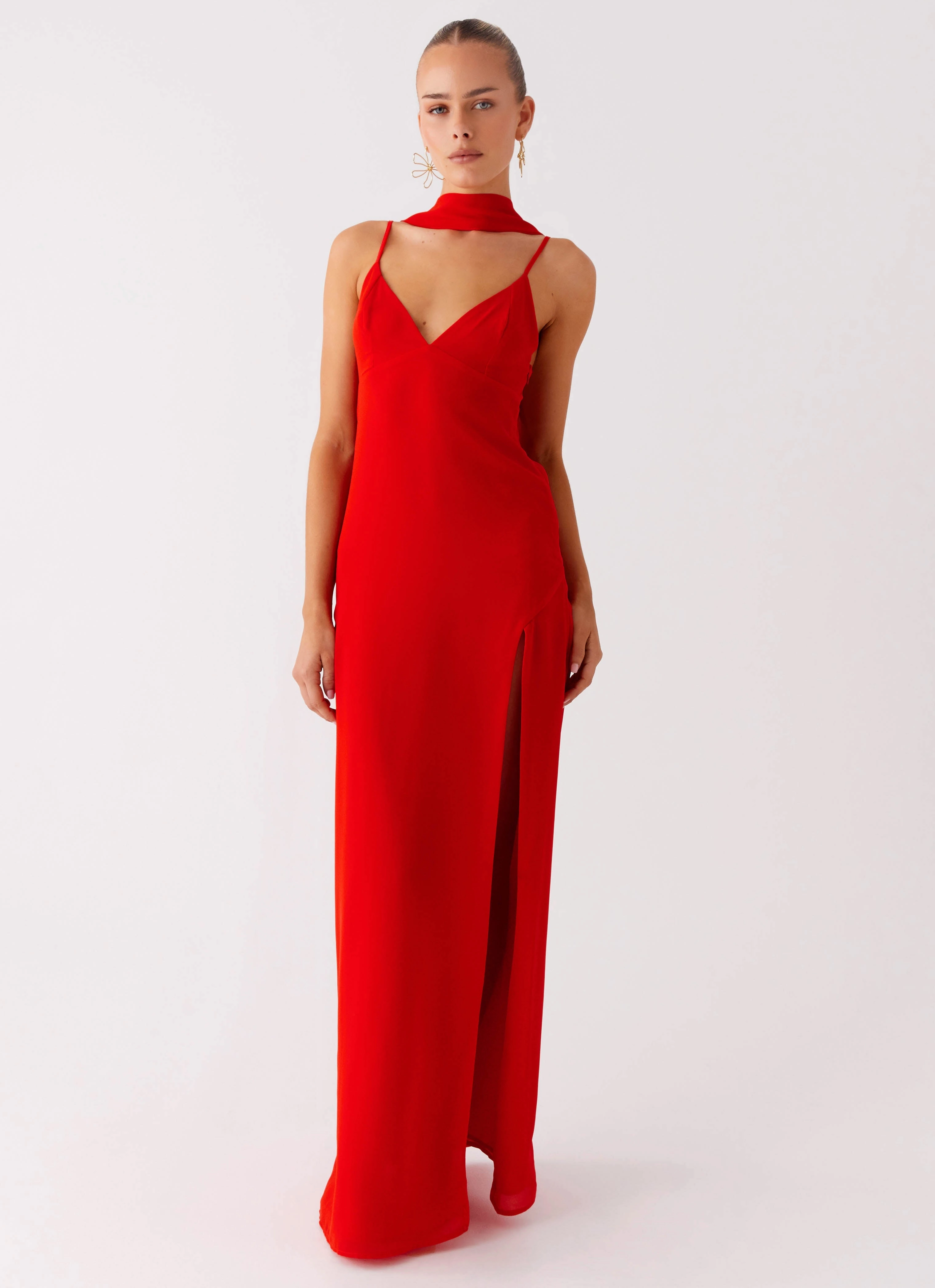 Cozy Balance Luxe Fit Yorke Scarf Maxi Dress - Raspberry Red