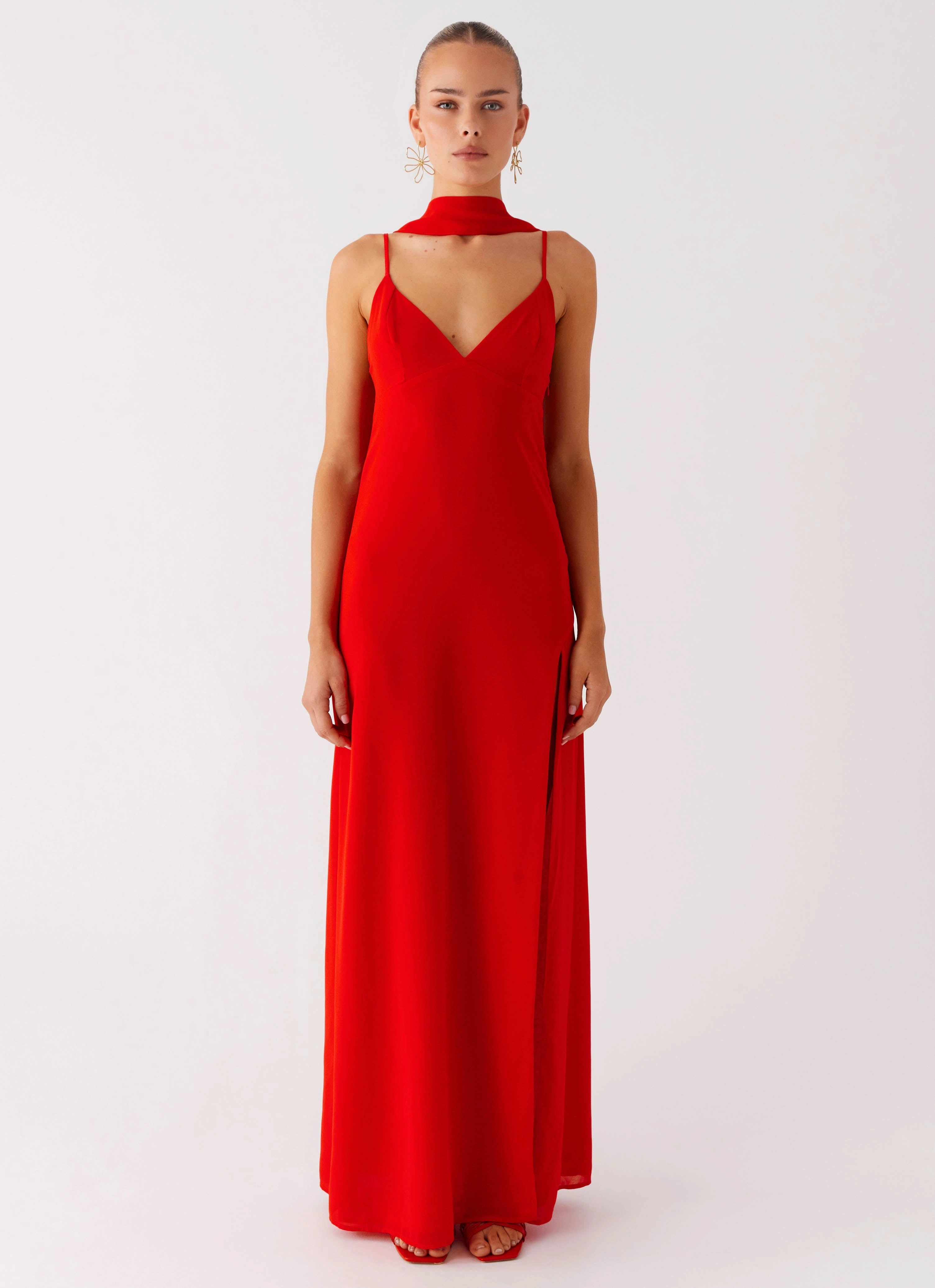 Yorke Scarf Maxi Dress - Raspberry Red Shape Hug