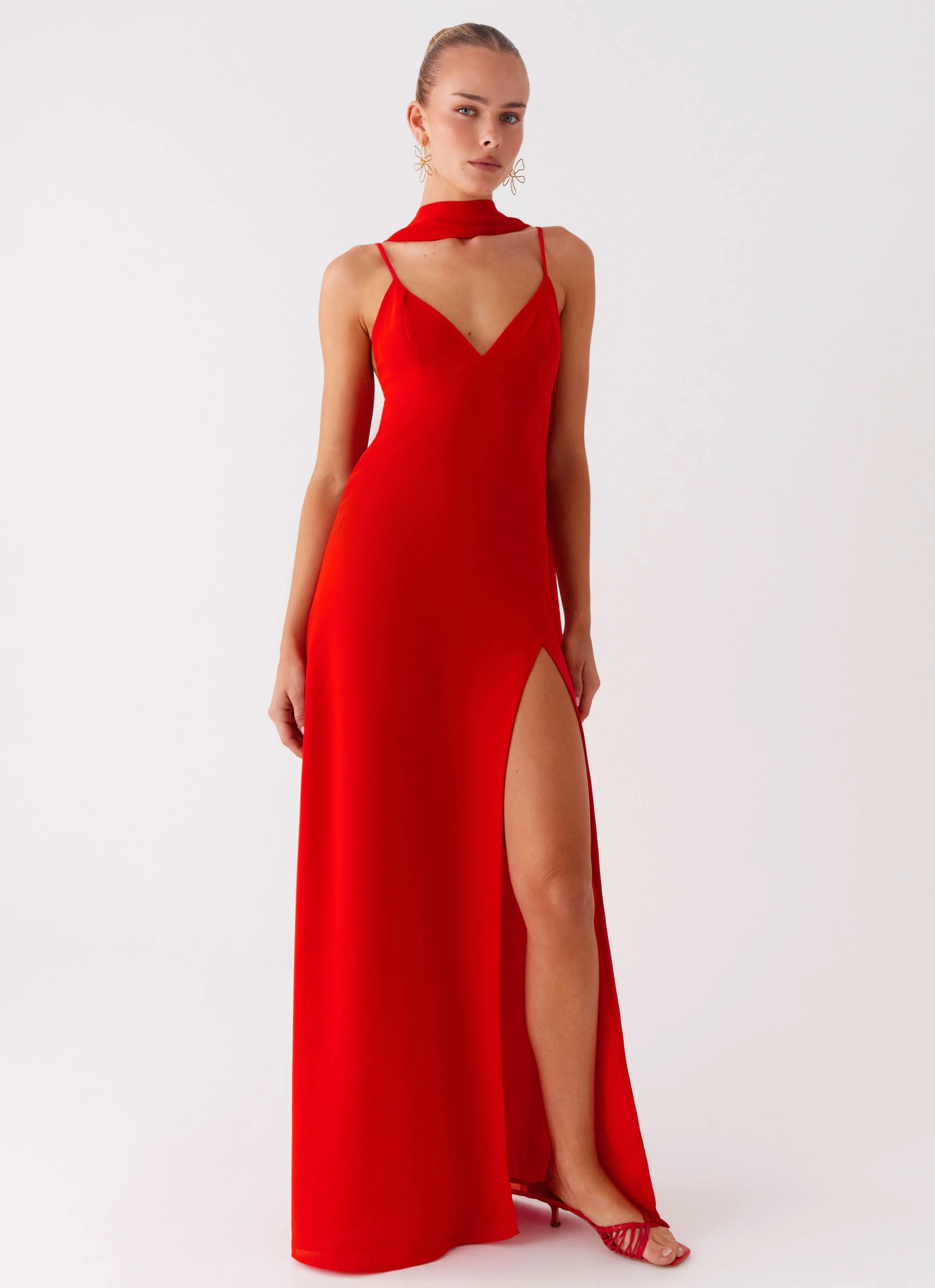 Smart Comfort Yorke Scarf Maxi Dress - Raspberry Red
