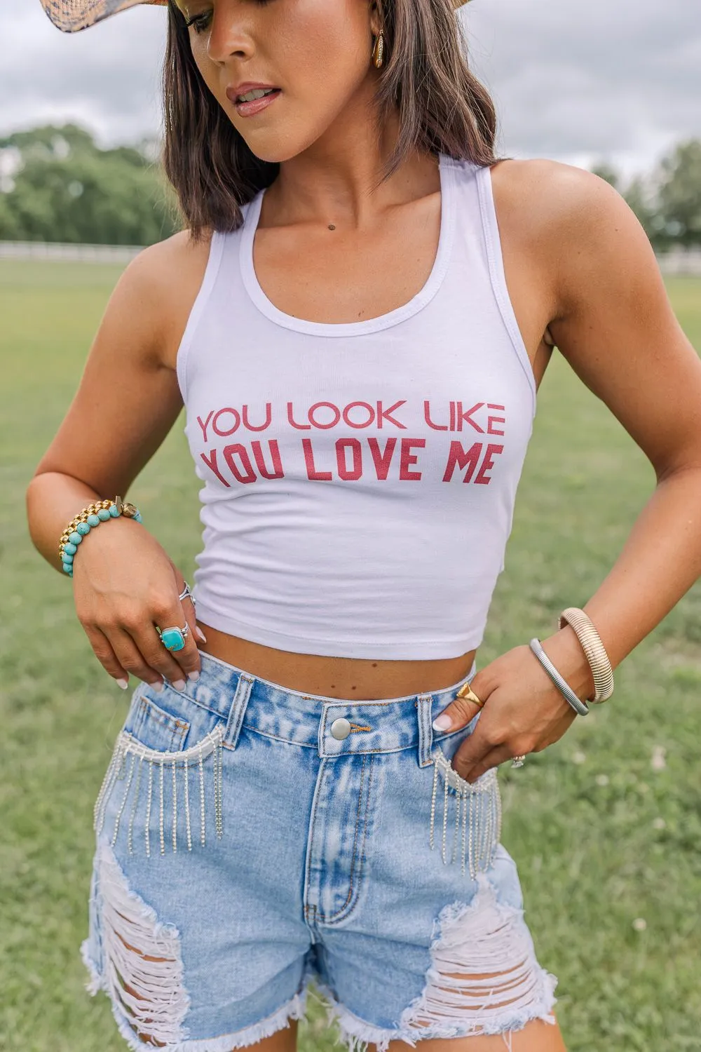 RibbedTrims You Look Like You Love Me Tank