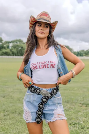 You Look Like You Love Me Tank Soft Blended Fabric High Collar Design