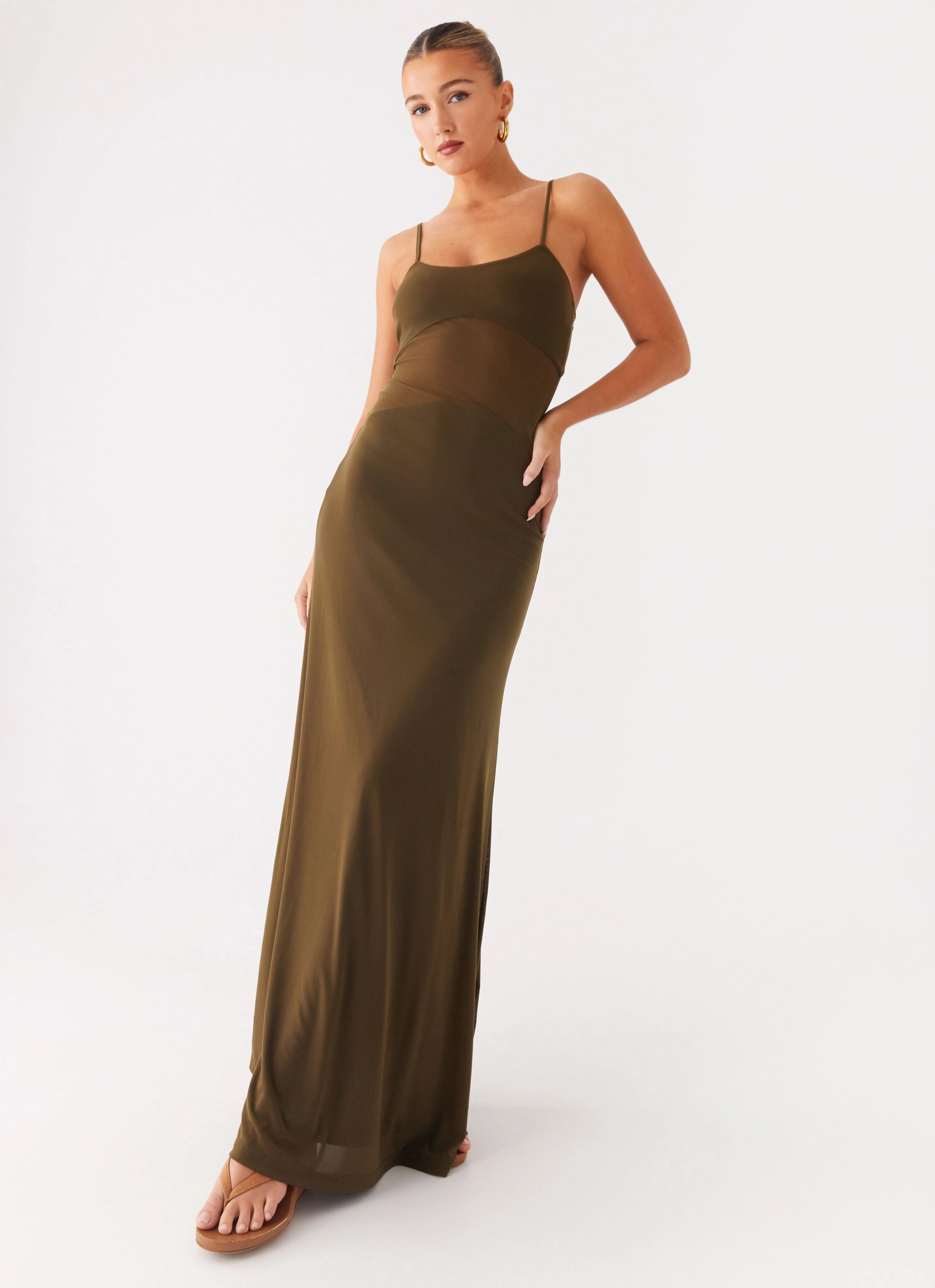 MultiPurposePockets Satin-Finish Starfall Maxi Dress - Khaki
