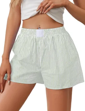 Ythomm Womens Lounge Shorts Y2k Striped Print Elastic Waist Pajama Shorts Cute Boxers Bottoms With Pockets Comfy Sleepwear