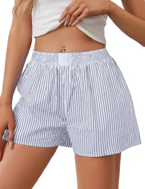 Ythomm Womens Lounge Shorts Y2k Striped Print Elastic Waist Pajama Shorts Cute Boxers Bottoms With Pockets Comfy Sleepwear